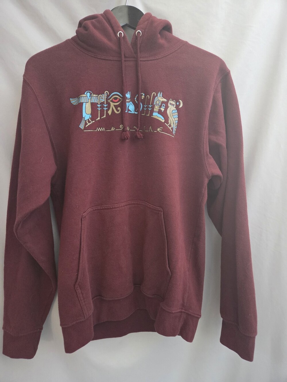 Thrasher Maroon Hoodie with Egyptian Graphic